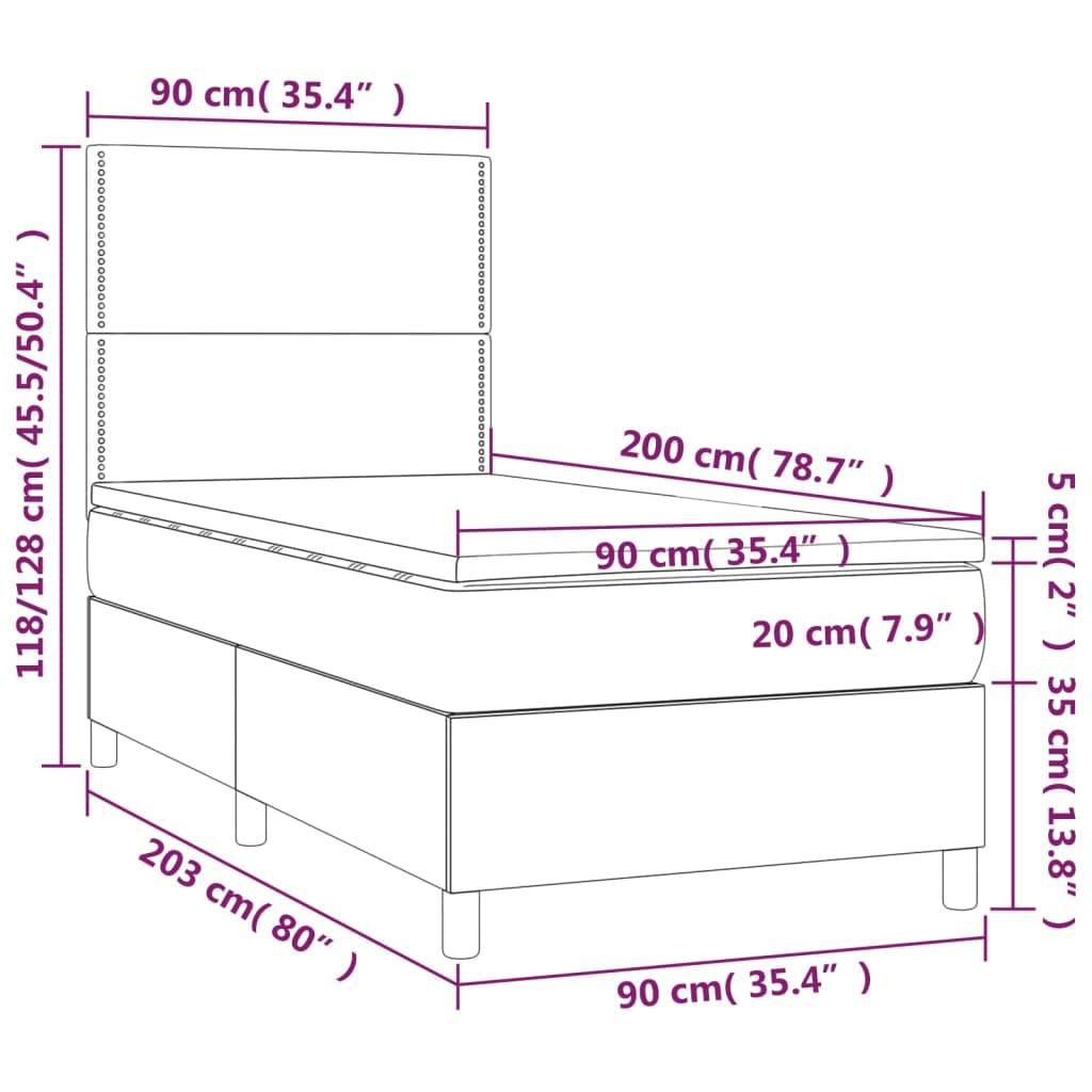 tkanina z regulowanym zagłówkiem i diodami LED kremowy 90x200 cm | Łóżko kontynentalne 90x200 z materacem sprężynowym kremowe z LED regulowanym zagłówkiem tkanina
