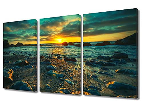 Sunset in San Francisco, California Painting for Living Room Santa Monica Mountains Seascape Wall Pictures Landscape Artwork Multi Panel Canvas Wall Art Home Decor Framed Ready to Hang, 36"Wx24"H