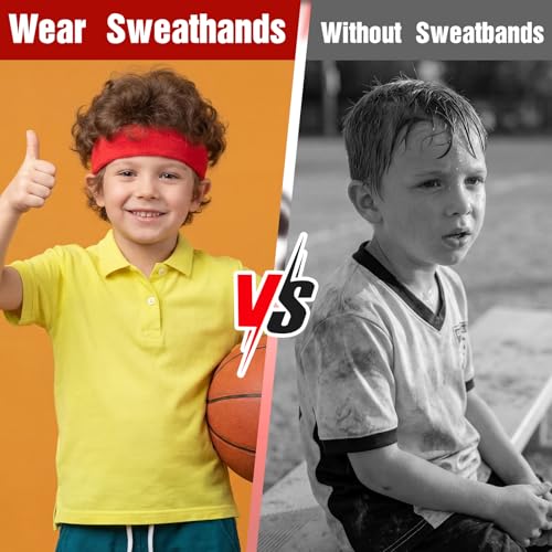 Image of Libima Kids Sweatbands Bulk Boys Headband for Sports Kids Cotton Terry Youth Sweatbands Elastic Sports Headbands Wicking Athletic Bands for Team Activity