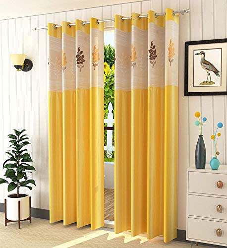 Image of Polyester Floral Patch Printed Curtains for Home Decor, Windows, Door, Long Door (Set of 2 Pcs) (Yellow, 7 Feet)
