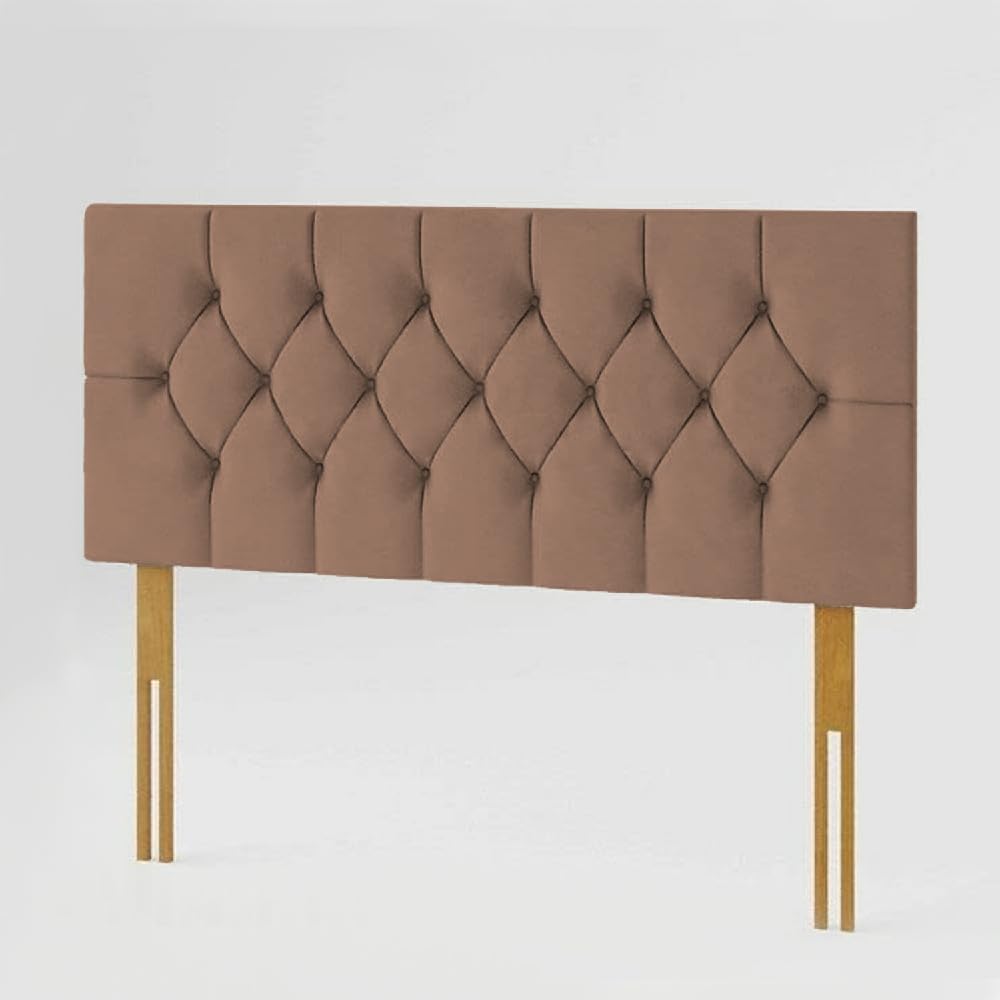 YORKSHIRE HOMEWARE Chesterfield Headboard in Plush Velvet Fabric | Headboards with Matching Buttons | Bed Bedroom Decor Hotel Furniture (Brown, 5ft King)
