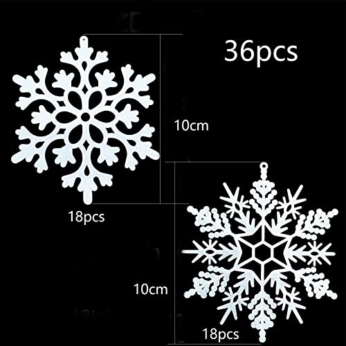 HERZWILD 36pcs Christmas Snowflake Ornaments 10CM Plastic Snowflake Hanging Decor White Snow Ornament for Christmas Tree Decorations(36pcs) - Image 2