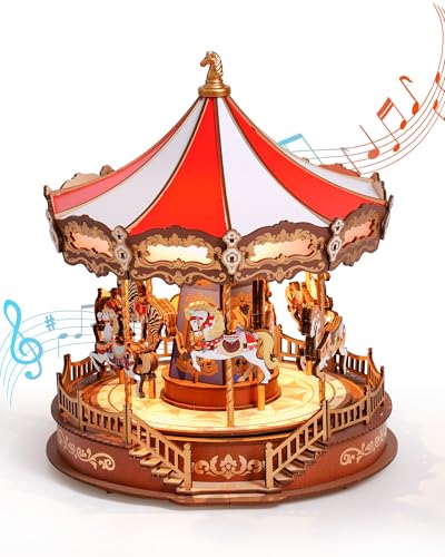 ROWOOD Carrousel Puzzle 3D De Madera, Modelo De Caja De Música para Armar, Maquetas para Construir Adultos, San Valentín O Cumpleaños. Ideal para Adultos