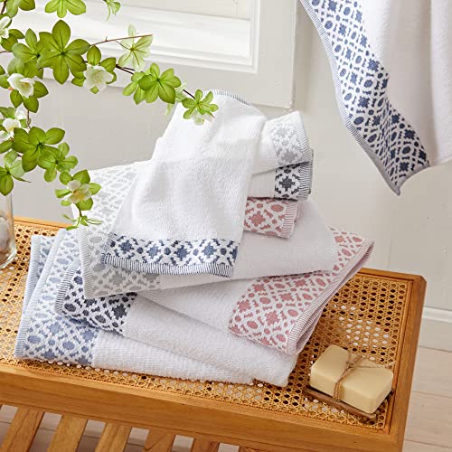Market & Place 100% Turkish Cotton Luxury Hand Towel Set | Super Soft And Highly Absorbent | Textured Dobby Border | 550 Gsm | Includes 6 Hand Towels | Nitra Collection (White/Light Grey) #TOP7