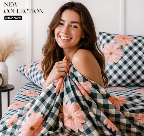 Image of VAS COLLECTIONS 300 TC Cloud Cotton Bedsheet Set Super King Size 108x108 Inch (275x275 cm) | Soft Breathable Double Bed Sheet with 2 Pillow Covers | Luxury Hotel Quality Bed Linen (Gingham Floral)