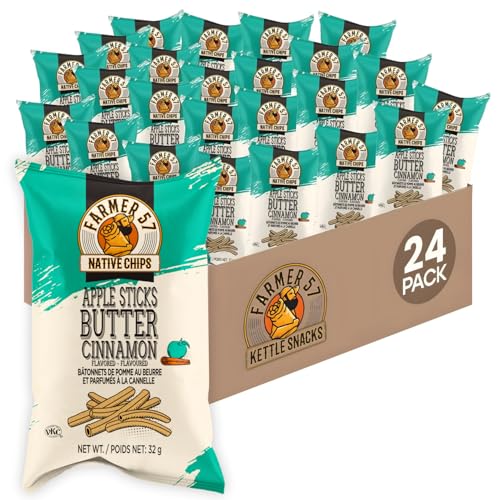Farmer 57 Native Chips Apple Cinnamon Sticks 1.13 oz – 24 Pack Healthy Kettle-Cooked Snack, Gluten-Free Plant-Based Snack