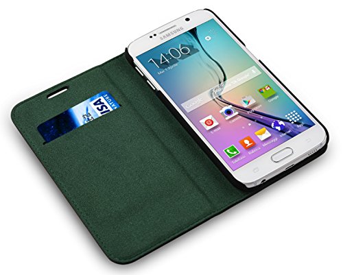 Ixcc Essential 2 Series Samsung Galaxy S6 Genuine Leather Wallet Case With Stand Feature - Black #TOP3