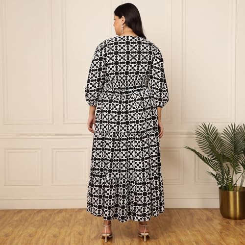 Image of DEEBACO Women's Rayon Fit and Flare Maxi Dress for Woman Festive Fancy|Casual Trending Stylish Long Plus Size One Piece Dresses Women Western (3XL,4XL,5XL,6XL) (Multicolor)