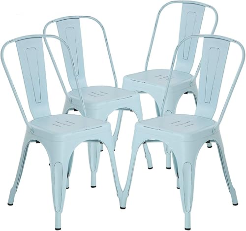 Miniatura 12 de Dkeli Sillas de comedor de metal para interiores y exteriores, apilables, elegantes, para restaurante, bistró, juego de 4 sillas de bar laterales