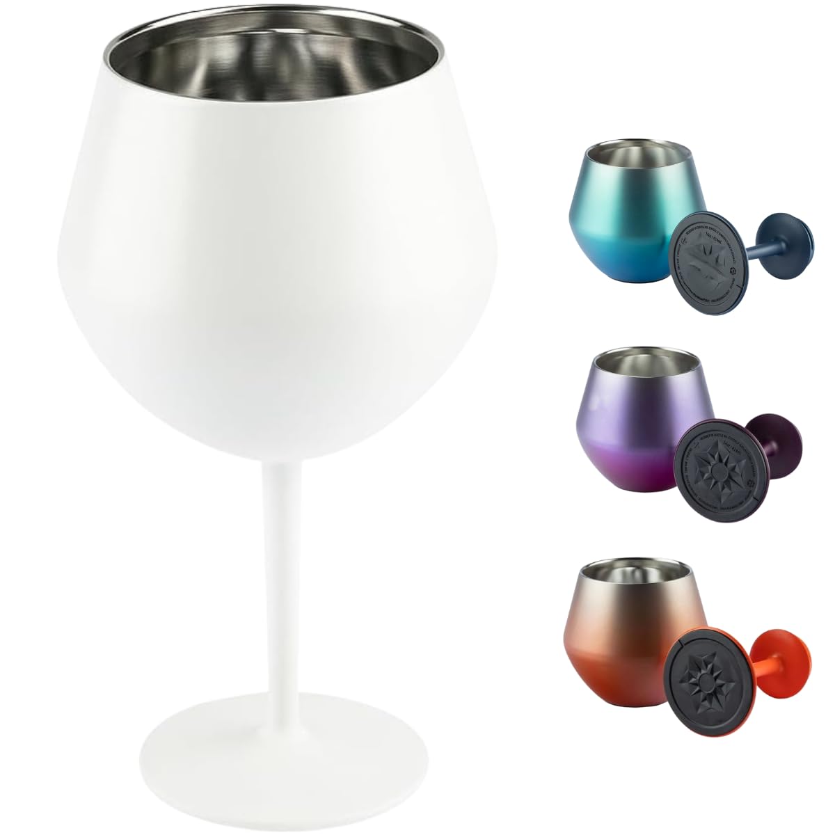 Taça Térmica Inox 2 em 1 Vinho Gin Drinks Cerveja 414ml Copo Térmico Haste Removível Aço Inoxidável Conserva Bebidas Geladas Isolamento Térmico Parede Dupla Cocktail Coquetel (BRANCA)