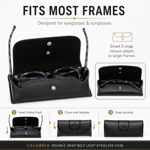 Image of Calabria Double Snap Belt Loop Eyeglass Case PU Leather Vintage Style Old School Eye Glasses Pouch Semi-Hard Sunglass Holder