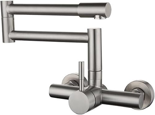 FLEAGE Grifos, grifo de cocina montado en la pared de acero inoxidable giratorio de agua caliente y fría grifo del fregadero cepillado