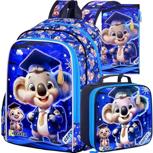 Image of AGSDON 3PCS Backpack for Boys, Kids Elementary Bookbag with Lunch Box, Water Resistant School Backpacks for Kindergarten