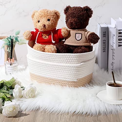 Image of Sawysine 6 Pcs Storage Baskets Bulk for Organizing Cotton Rope Woven Basket with Handles for Gift Cloth Shelves Blanket Toys Living Room(Khaki and White)