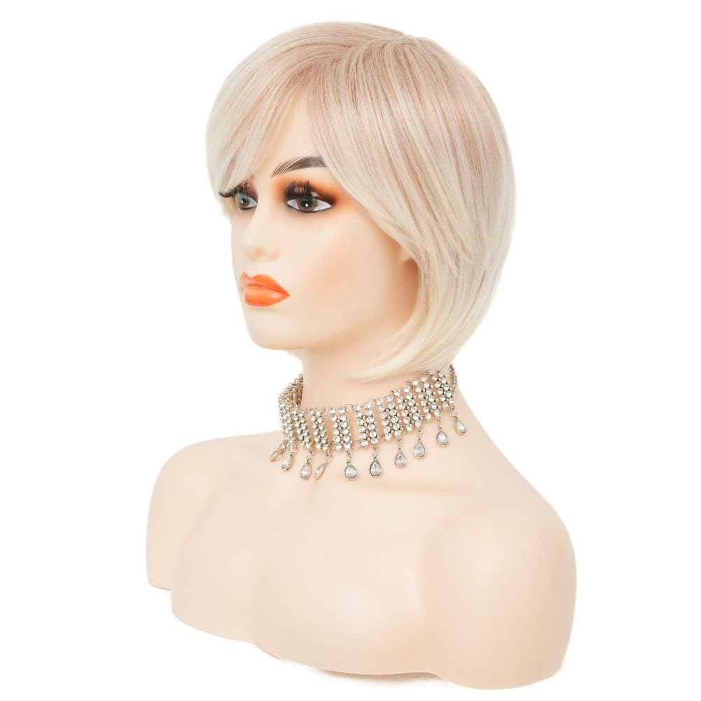 Siudus Blonde Bob Wigs for Women Short Straight Side Part Synthetic Layered Hair Wig for Daily Party Use, Medium - Image 4