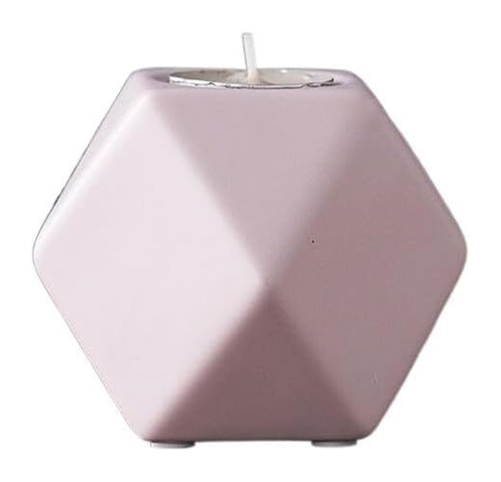 Ceramic candlestick, White Ceramic Hexagon Tealight Candlestick Holders Table Decorative Home Wedding(Roze)