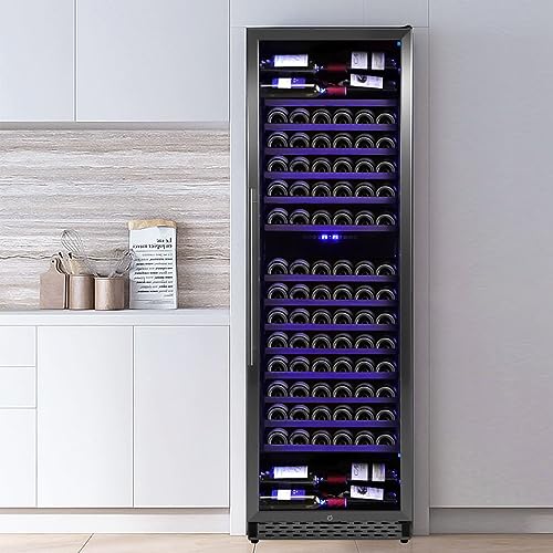 Garvee 24 Inch Wine Fridge Dual Zone, 187 Bottles Large Wine Cooler Refrigerator, Freestanding Wine Fridge With Stainless Steel and Professional Compressor, Fast Cooling Low Noise and No Fog Built-in