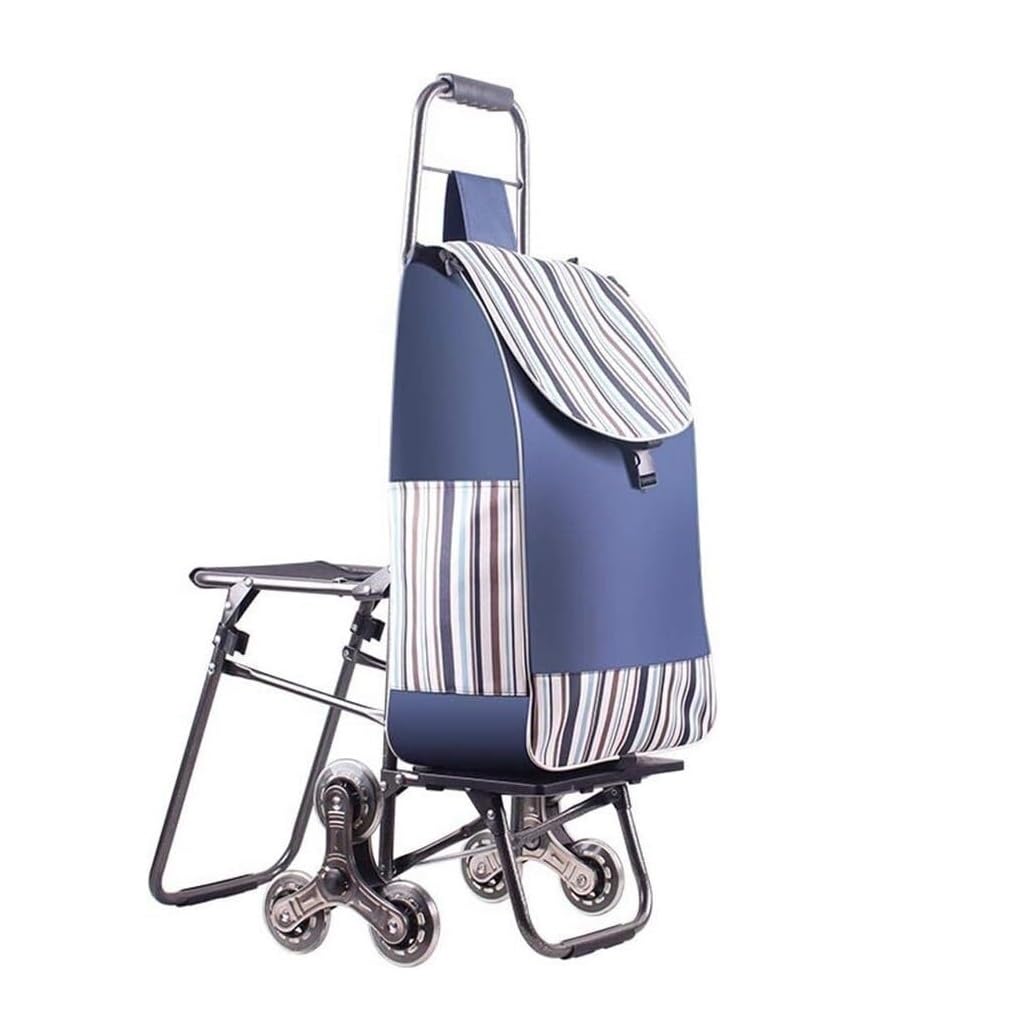 with Seat Stair Climbing Shopping Travel Grocery Cart with Wheel(Blue)
