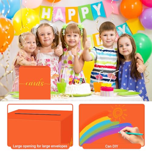 Image of 1 Pack Orange and Gold Foil Card Box for Party, 8.7 inch Orange Gift Card Box for Birthday, Wedding, Baby Shower, Retirement, Anniversary, Graduation, Raffle Ticket, Halloween, Thanksgiving