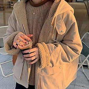 ZXCL Femmes Parkas surdimensionnés Capuche épais Manteau Dames Doux Kawaii Vestes de Kawaii Double Face Vêtements d'extérieur Automne Hiver Chauds Chauds Manches Longues-Khaki,M