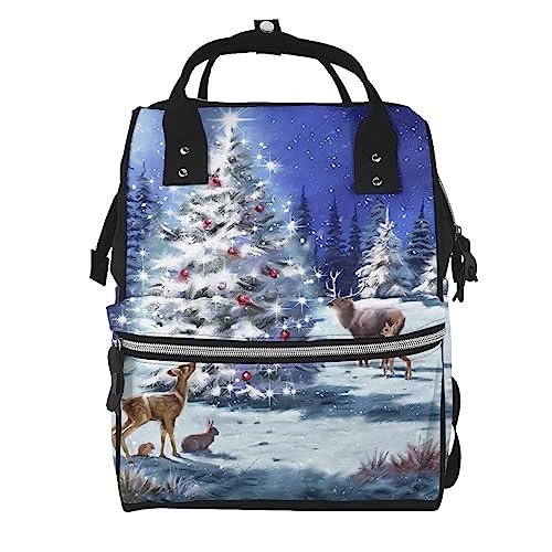 Sac à dos à langer noir de grande capacité pour maman et papa avec motif de Noël classique
