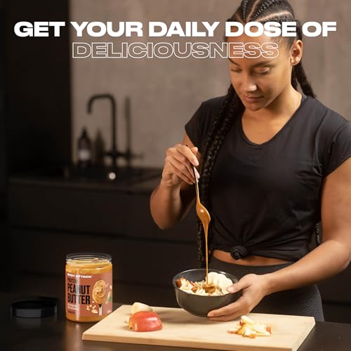 Body Attack Peanut Butter Crunchy, 1kg - Erdnussbutter mit Stückchen, 30% Protein ohne Zuckerzusatz, vegan, ohne palmöl