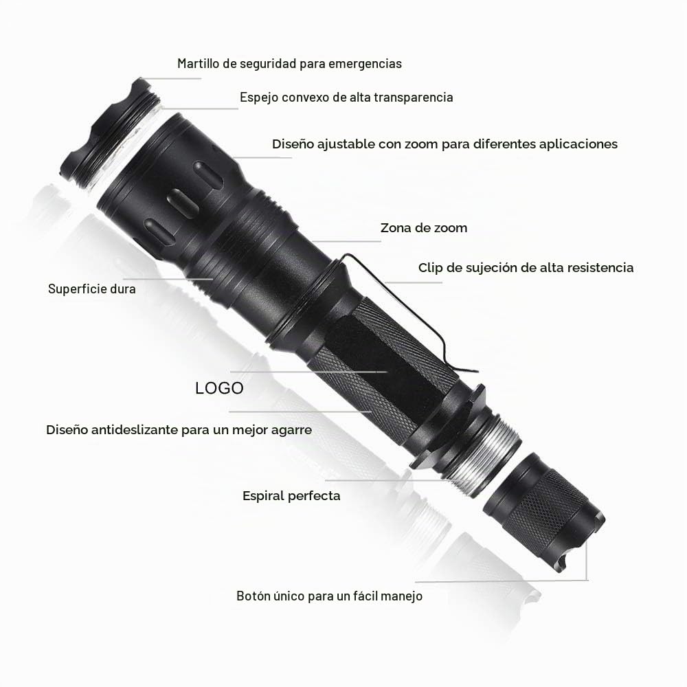 Linterna Táctica Recargable 1200 Lúmenes, Linternas LED de Alta Potencia para Caza con Interruptor de Presión Zoom y 5 Modos(Batería y Cargador Incluidos)