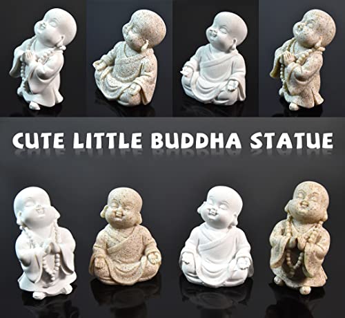 Fazhongfa 2Pcs Buddha Statue Happy Laughing Buddha Figurine Cute Small Monk Statues Mini Maitreya Buddha Minimalist For Desktop Ornament Home Decor Car Dashboard And Shelf Decorations Buda (White) #TOP3
