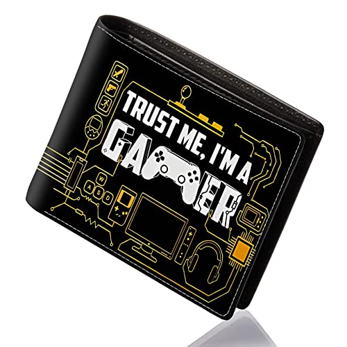 Teen Boys Wallet - Cool Wallet for Boys Game Design Slim Thin PU Leather Bifold Rfid Blocking Zipper Black Men Boy Purse with Credit ID Card Cash Holder Coin Pocket ID Window