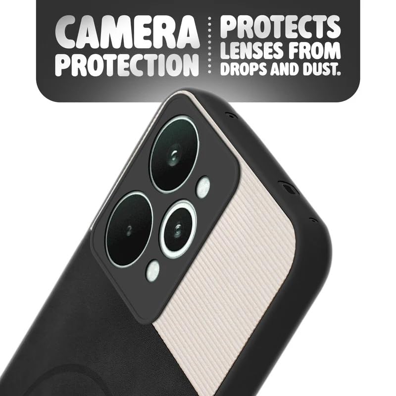 Image of Bintage case Dual-Leather Macc-Safe Design Phone Case| Soft Touch Finish | Full Camera Protectection Back Cover Compatible for Realme RMX5101 / 15 Pro 5G - White & Black