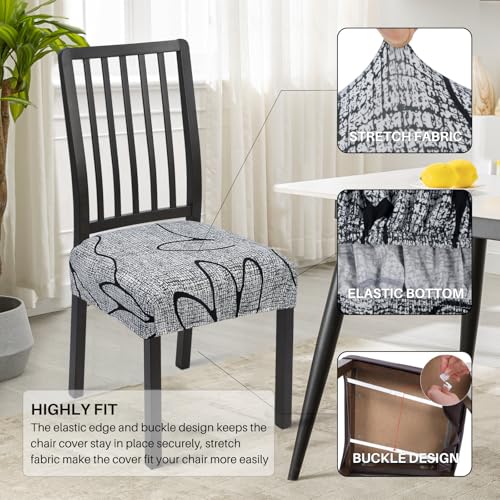 Image of SearchI Stretch Dining Chair Seat Covers Set of 4, Soft Removable Washable Seat Covers for Dining Chairs, Dining Room Seat Cover Protector (Rear-Covered, Grey Lotus)