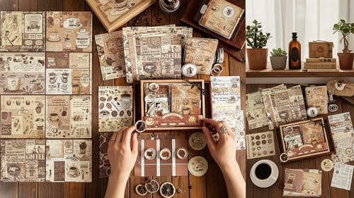 Image of ATIRAMANIYA Vintage Aesthetic Scrapbook Kit(346Pcs) Scrapbooking Supplies Kit with Bullet Junk Journal,Stationery,A6 Grid Notebook Journaling Gift for Girl (Coffee Bazaar)