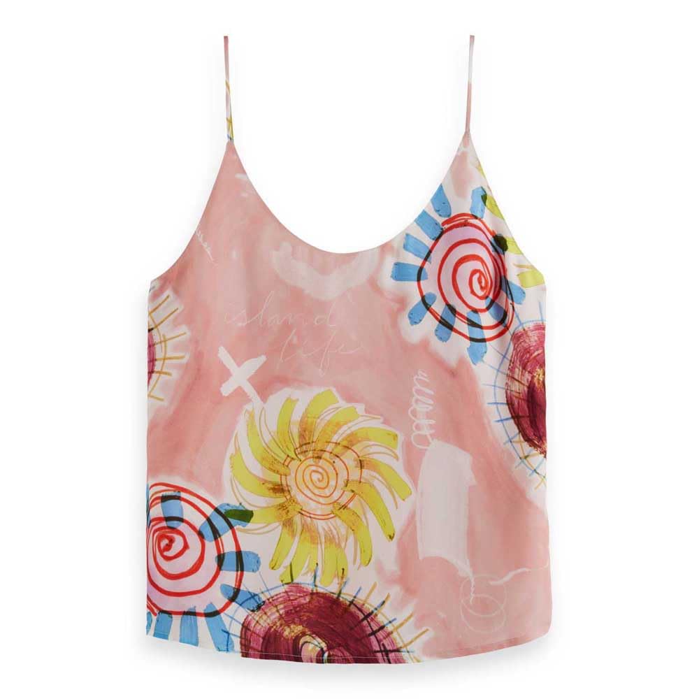 Scotch & Soda Womens Jersey Woven Tank Top, Abstract Sun Pink, 16 UK