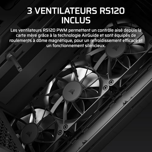 CORSAIR 3200D RS Boîtier PC Moyen Tour – 3 Ventilateurs RS120 Inclus, Airflow Élevé, Compatible Radiateur 360 mm, USB-C, Panneau en Verre Trempé, Compatible Cartes Mères À Connexion Inversée – Fumée