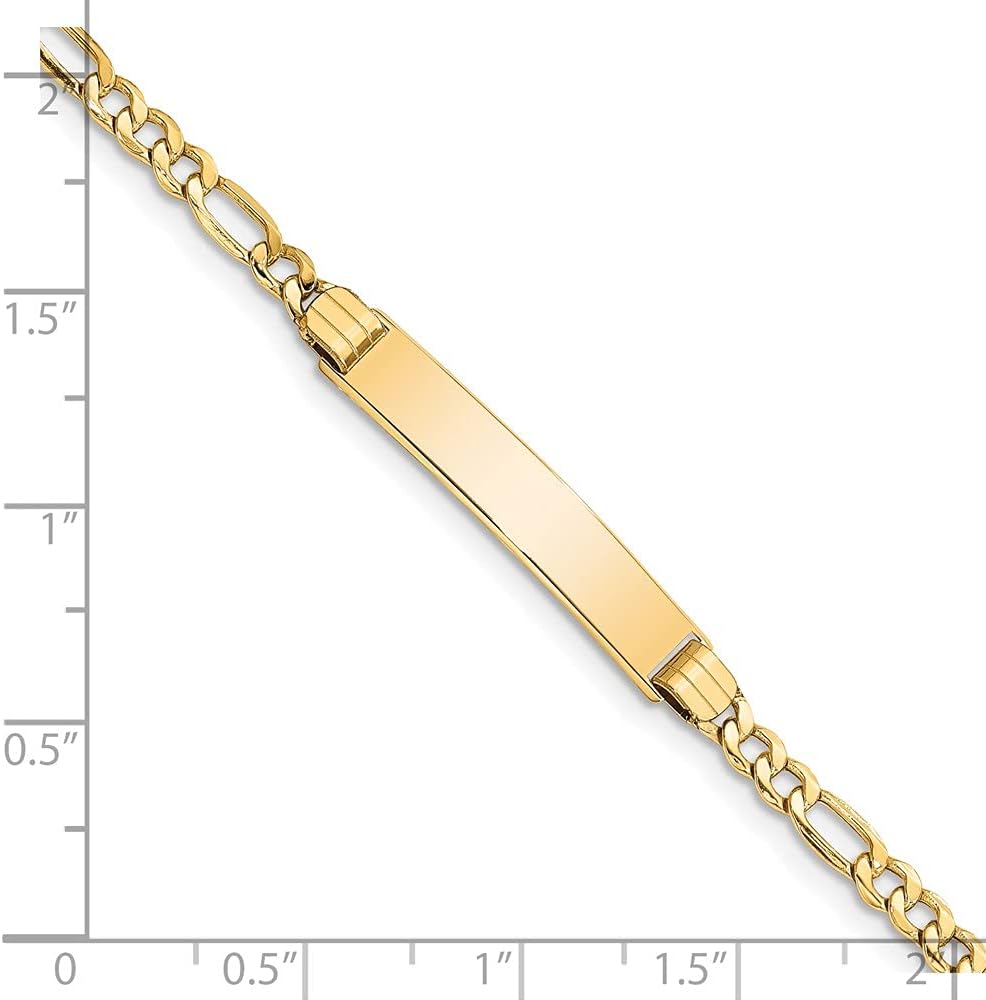 Polished Engravable Personalized Custom 14K Yellow Gold Semi-solid Polished Figaro Link ID Bracelet For Men or Women Length 7 inches Width 5.5 mm