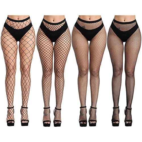 Aomig Calze a rete da donna, calze a rete nere a vita alta, calze a rete elasticizzate, calze da donna sexy per forma gambe impeccabili, 4 Stili Mesh, Taglia unica