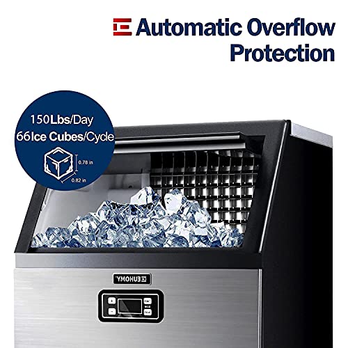 Euhomy Commercial Ice Machine, 150lbs/24H Stainless Steel Under Counter ice Machine with 33lbs Ice Storage Capacity
