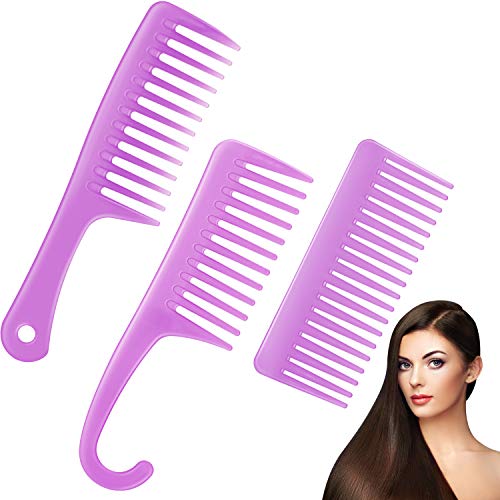 3 Pieces Wide Tooth Comb Detangling Large Teeth Shower Comb with Hook Salon Shampoo Anti-static Hair Comb for Detangler Curly Long Wet Dry Straight Hair (Purple)