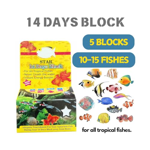 Image of JSquare Holiday Fish Food 14 Days 5 Blocks Fish Food for All Tropical Fishes, Instant Energy Booster, Never Clouds The Water,All Life Stages