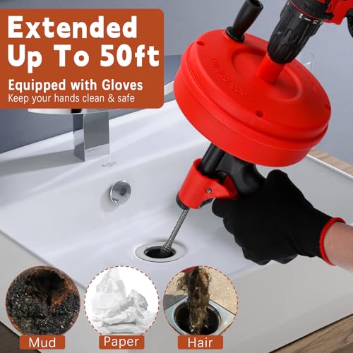 50 FT Double Mode Drain Snake Tools, 11-in-1 Drain Auger for Sink and Drain Unblocking, Plumbing Snake for Kitchen, Bathrom and Shower Sink, Drain Clog Remover for Real DYIs by XFIRE-GEAR - Image 2