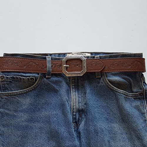 Trendy Floral Tooled Belt with a silver floral etched buckle2