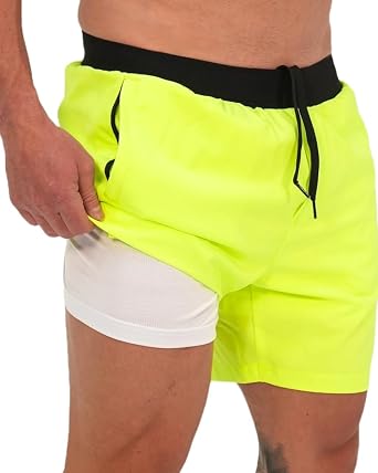 Hybrid Active Shorts - Versatile Performance Shorts for Training, Travel, and Everyday Wear US, Alpha, Large, Regular, Regular, Fluro Green
