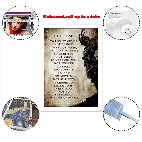 Japanese Samurai Poster I Choose To Live By Choice Motivational Wall Art Decorative Painting Canvas Prints (Unframe, 16X24 Inch) #TOP1