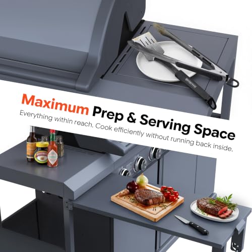 Image of Brand-Man 6-Burner Gas Outdoor Kitchen Grill Island with Side Burner