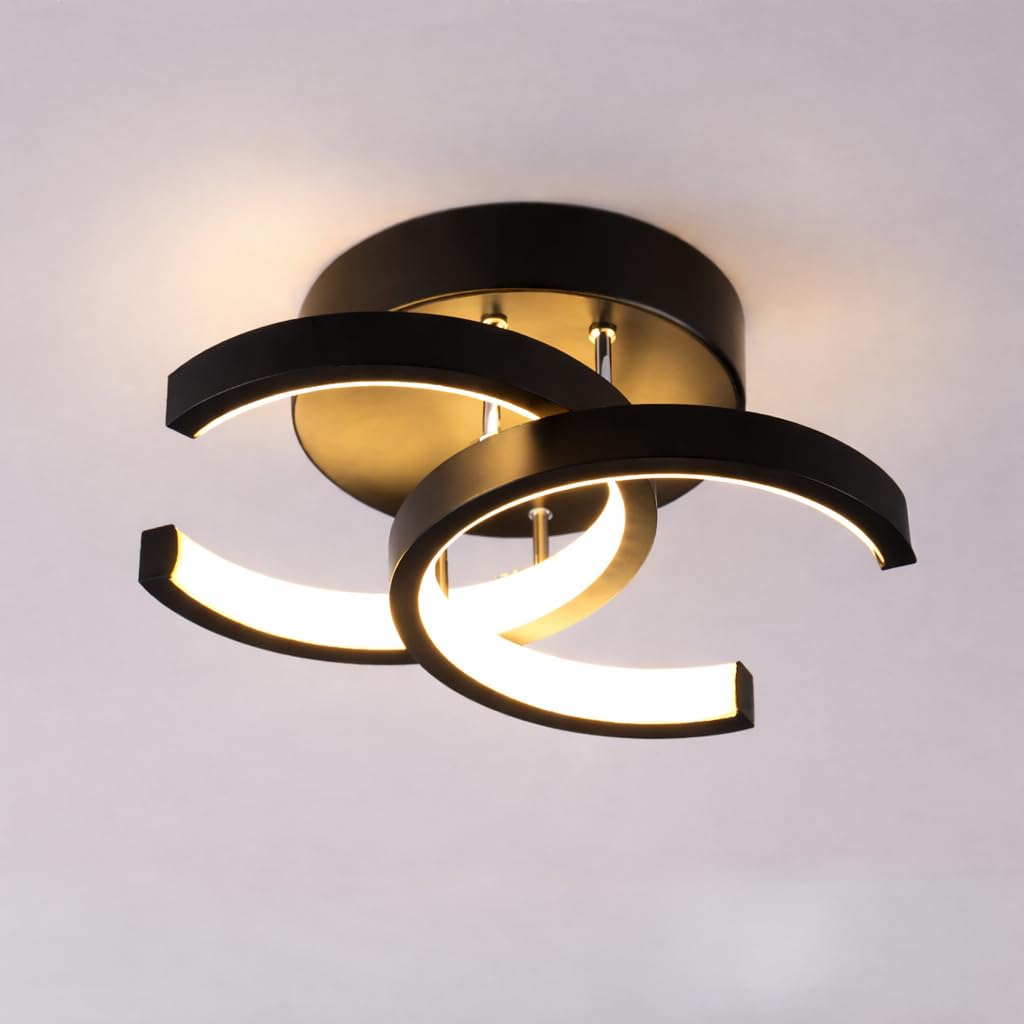 Modern LED Ceiling Light with 3 Color Modes (White, Warm & Natural White) | Contemporary Curved Ring Design Decorative Flush Mount Light for Living Room, Bedroom & Hall