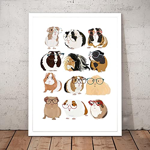 Peinture animaux nordique cochon d'inde tableau tendre pour éveiller la chambre de bébé