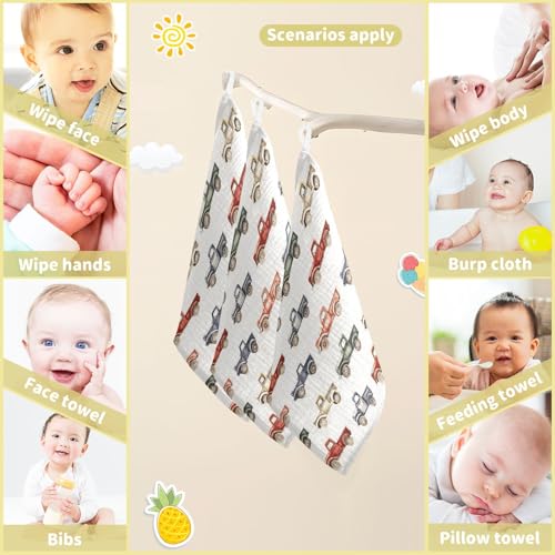Image of vvfelixl Baby Muslin Washcloths Vintage Trucks Jeeps Baby Burp Cloths Cotton Babys Face Towel for Newborn Infants Boys Girls Soft and Absorbent 11.8 X 11.8 in, 3 Pack