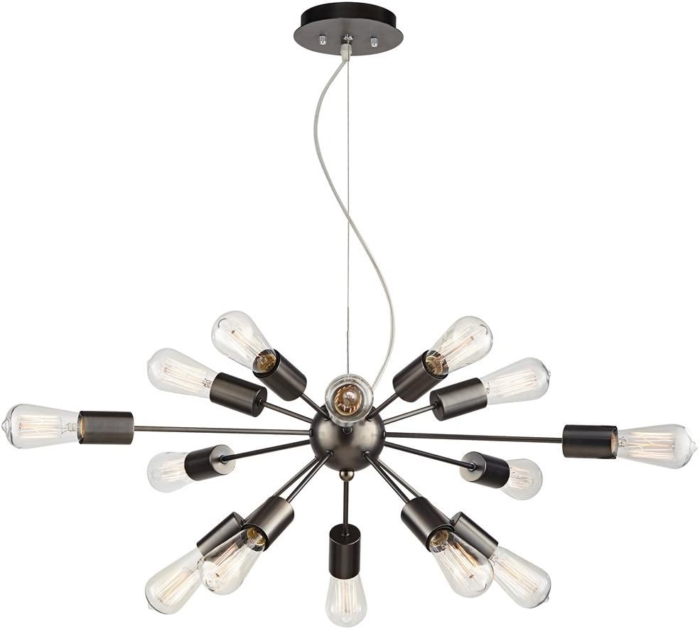Possini Euro Design Gunmetal Sputnik Large Pendant Chandelier 33" Wide Mid Century Modern Edison Bulb 15-Light Fixture for Dining Room House Foyer Entryway Kitchen Bedroom Living Room