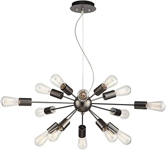 Possini Euro Design Gunmetal Sputnik Large Pendant Chandelier 33" Wide Mid Century Modern Edison Bulb 15-Light Fixture for Dining Room House Foyer Entryway Kitchen Bedroom Living Room