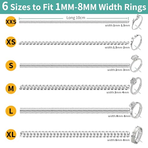 ring size adjuster for loose rings12 pack-6 sizes ring guards fitter resizerinvisible coil wrap ring tightener for women amp men spacers inserts make rings smaller without resizing clear